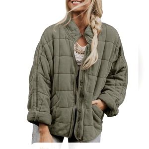 New JouJou Sage Green Quilted Jacket Full Zip - Large